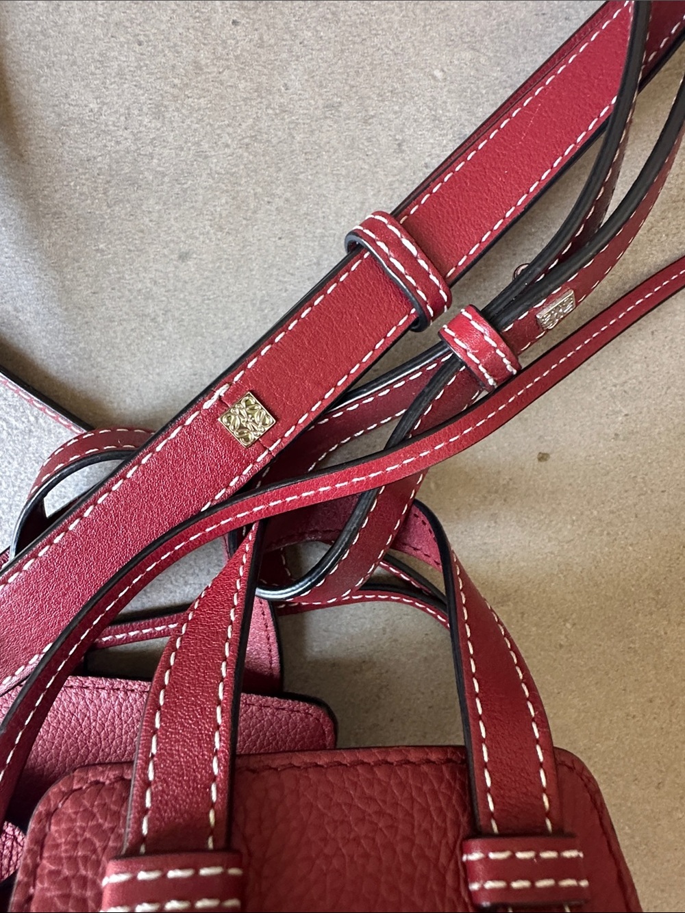 Loewe Authentic Burgundy Garnet Pebbled Leather Mini Hammock Crossbody - Picture 10 of 11